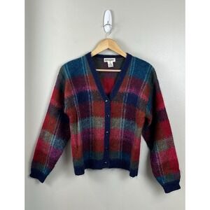 Epogee Vtg Women's Small Colorful Knit Cardigan Sweater Mohair Blend Preppy